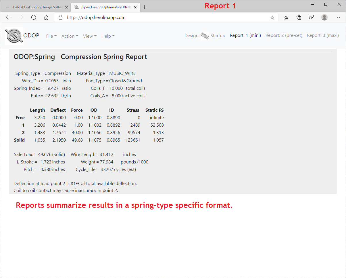 Screen capture of Report 1