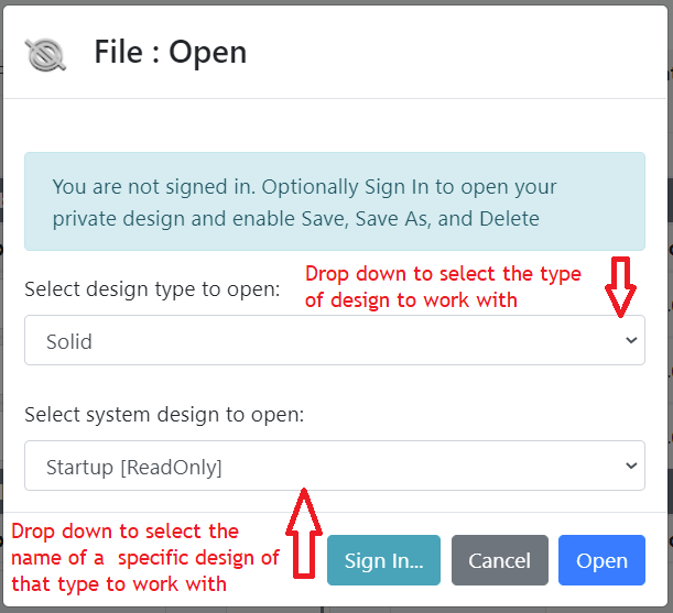 Select design type and starting design